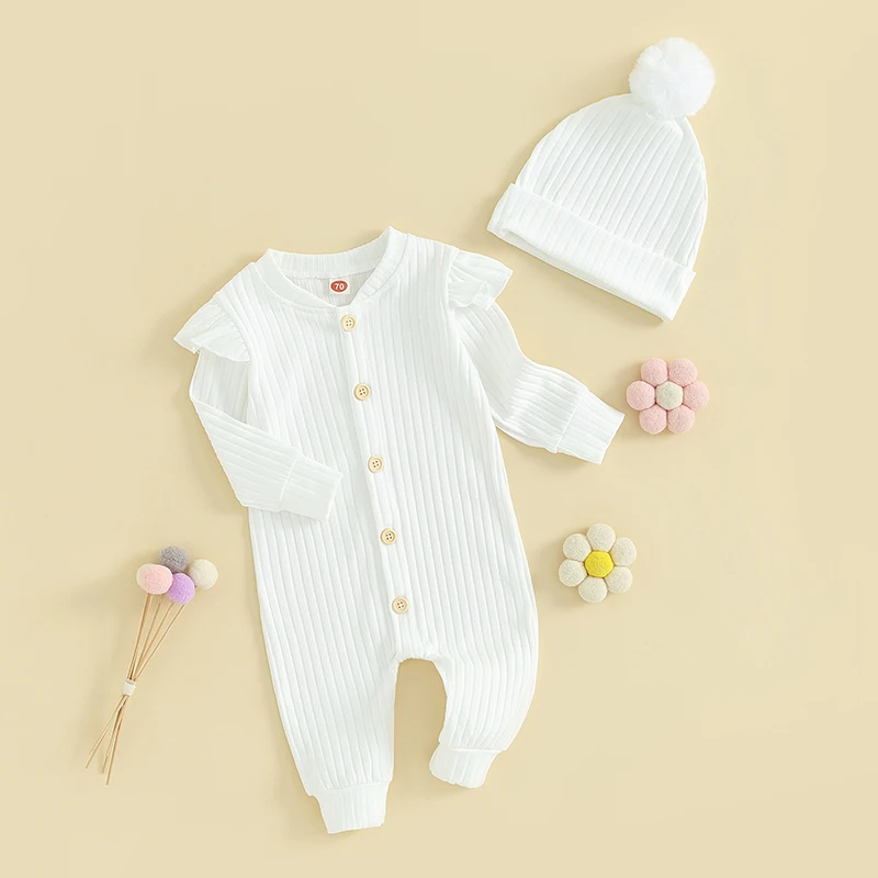 Newborn Baby Girl Romper Solid Color Fly Sleeve Jumpsuits Hat Infant Fall Winter Outfit
Newborn Baby Girl Romper Solid Color Fly Sleeve Jumpsuits Hat Infant Fall Winter Outfit