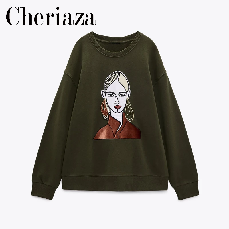 Cheriaza Autumn Winter Casual Medium Green Round Neck Sweatshirt Women Long Sleeve Printing Hoodie Fashion O-Collar Sudaderas
Cheriaza Autumn Winter Casual Medium Green Round Neck Sweatshirt Women Long Sleeve Printing Hoodie Fashion O-Collar Sudaderas