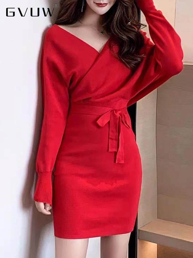GVUW 2023 Spring New Women Knitted Dress Deep V Neck Long Sleeve Belt Slim Fit Hip Wrap Dresses Female Fashion Elegant 17G0599
GVUW 2023 Spring New Women Knitted Dress Deep V Neck Long Sleeve Belt Slim Fit Hip Wrap Dresses Female Fashion Elegant 17G0599