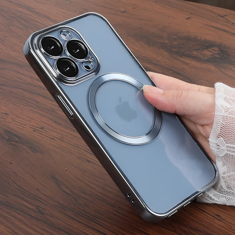 Роскошный прозрачный силиконовый чехол Magsafe с покрытием для iPhone 11 12 13 14 Pro Max Plus, противоударный прозрачный мини-чехол для защиты объектива
Роскошный прозрачный силиконовый чехол Magsafe с покрытием для iPhone 11 12 13 14 Pro Max Plus, противоударный прозрачный мини-чехол для защиты объектива