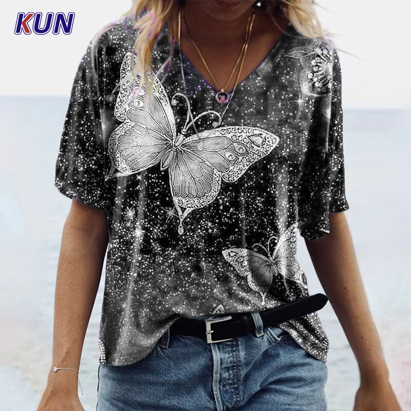 3XL Oversized Women 3D Butterfly Print T Shirt Summer 2022 Casual Half Sleeve V-Neck Loose Pullover Shirt Ladies Tops Large Size
3XL Oversized Women 3D Butterfly Print T Shirt Summer 2022 Casual Half Sleeve V-Neck Loose Pullover Shirt Ladies Tops Large Size
