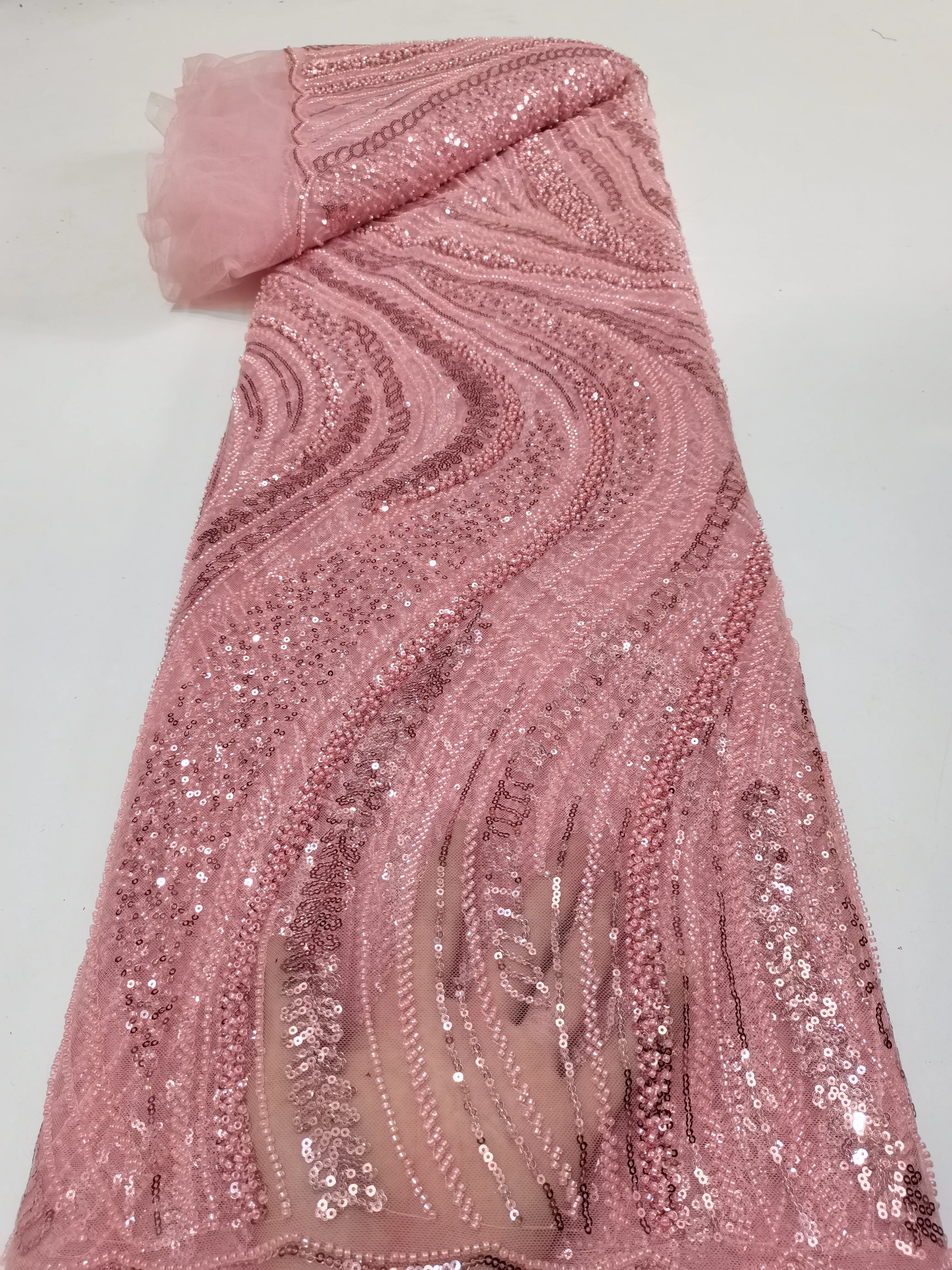 Latest African Groom Sequined Lace Fabric Pink High Quality Embroidery Nigerian French Mesh Lace Fabric For Wedding Party Sewing
Latest African Groom Sequined Lace Fabric Pink High Quality Embroidery Nigerian French Mesh Lace Fabric For Wedding Party Sewing