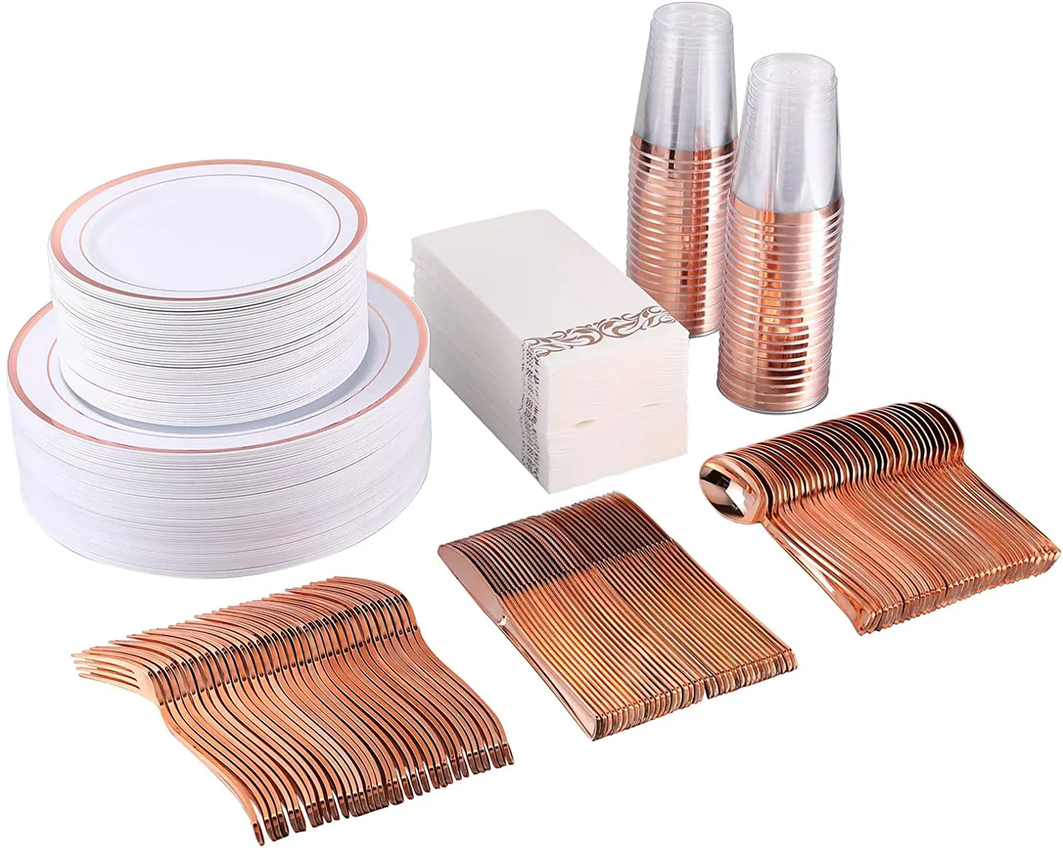 350 Pcs Disposable Dinnerware Set for Party Wedding-100 Gold Rim Plastic Plates-50 Gold Plastic Silverware-50 Gold Plastic Cups
350 Pcs Disposable Dinnerware Set for Party Wedding-100 Gold Rim Plastic Plates-50 Gold Plastic Silverware-50 Gold Plastic Cups