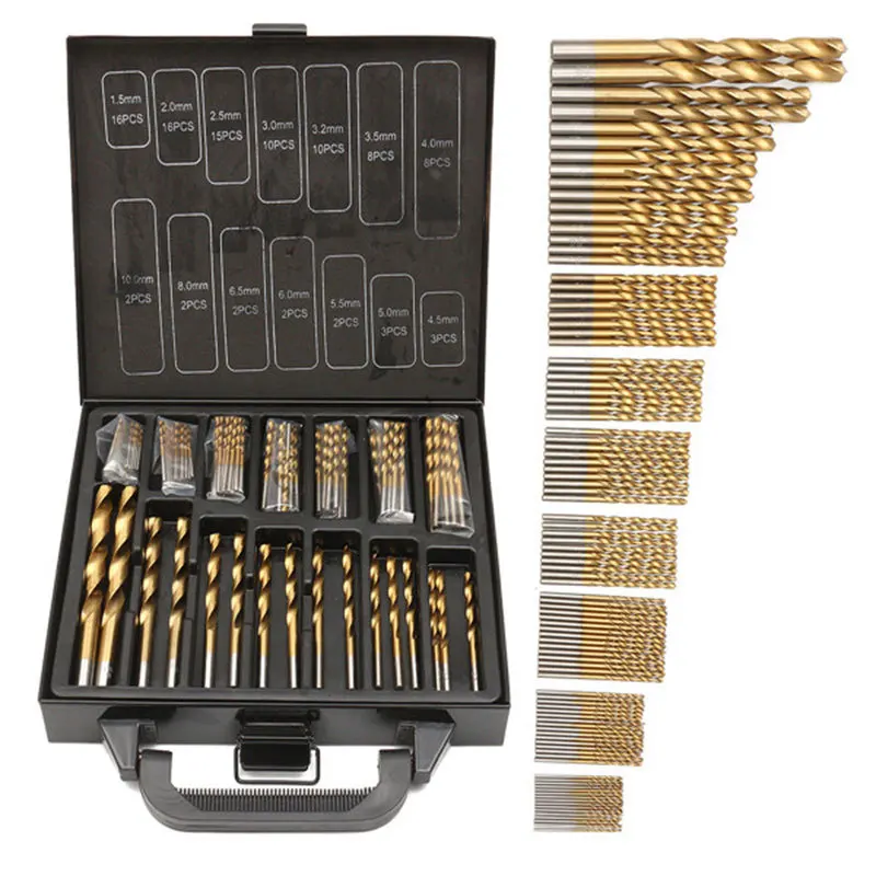 99Pcs Titanium Coated Twist Drill Bit High Speed Steel Hole Opener Woodworking Metal Plastic Tools Electric Drill 1.5/2/2.5mm 
99Pcs Titanium Coated Twist Drill Bit High Speed Steel Hole Opener Woodworking Metal Plastic Tools Electric Drill 1.5/2/2.5mm