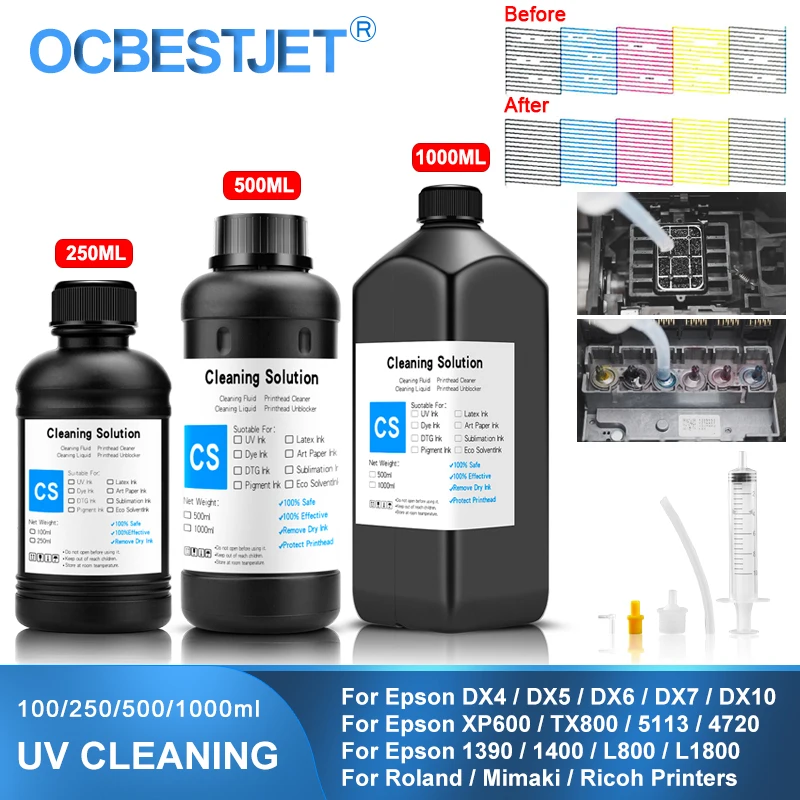 

UV Cleaning Liquid For Epson Roland Mimaki Ricoh Konica UV Modified Printer Cleaning Fluid UV DX5 Printhead Cleaning Solution