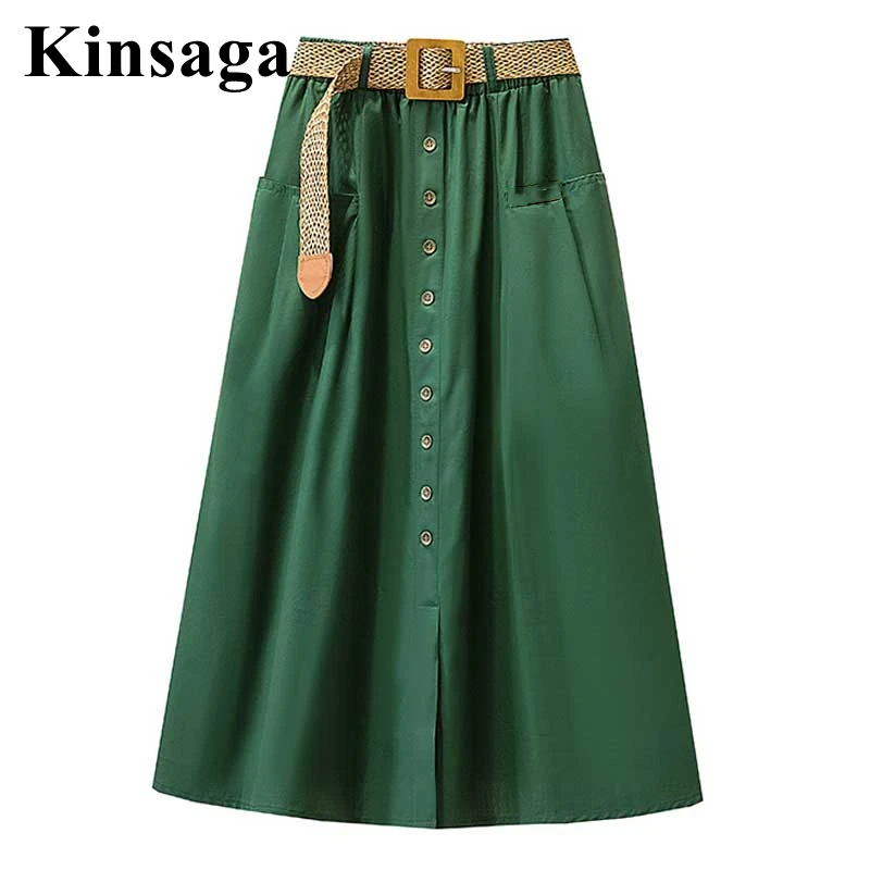 Fall Korea Casual Cotton Midi Long A Line Skirt 4XL Women Button Up Pocket Belt High Waist Mid-length Green Khaki Umbrella Skirt
Fall Korea Casual Cotton Midi Long A Line Skirt 4XL Women Button Up Pocket Belt High Waist Mid-length Green Khaki Umbrella Skirt