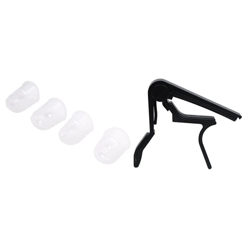 New 1X Quick Change Single-Handed Tune Trigger Capo Black & 4Pcs Silicone Guitar Thumb Finger Picks Protector Fingertips
New 1X Quick Change Single-Handed Tune Trigger Capo Black & 4Pcs Silicone Guitar Thumb Finger Picks Protector Fingertips