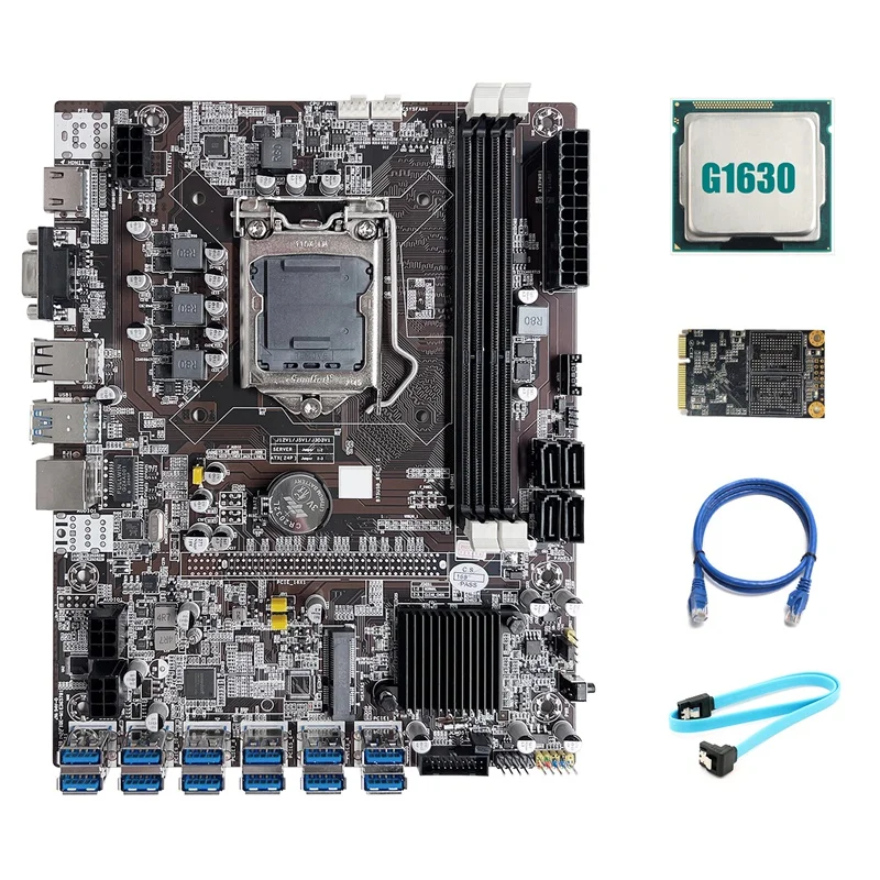 B75 ETH Mining Motherboard 12 PCIE To USB LGA1155 Motherboard With G1630 CPU+MSATA SSD 64G+SATA Cable+RJ45 Network Cable
B75 ETH Mining Motherboard 12 PCIE To USB LGA1155 Motherboard With G1630 CPU+MSATA SSD 64G+SATA Cable+RJ45 Network Cable
