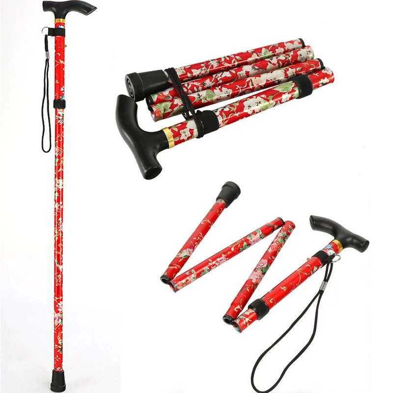 

Lightweight Foldable Walking Sticks For Elderly Old Man telescopic 92cm Adjustable Folding Floral Metal Cane Trekking Hiking