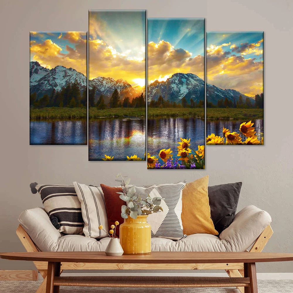 4 Pieces Landscape Mountain Lake Pictures Canvas Painting Sunflower Sun Scenery Posters and Prints for Living Room Wall Decor
4 Pieces Landscape Mountain Lake Pictures Canvas Painting Sunflower Sun Scenery Posters and Prints for Living Room Wall Decor