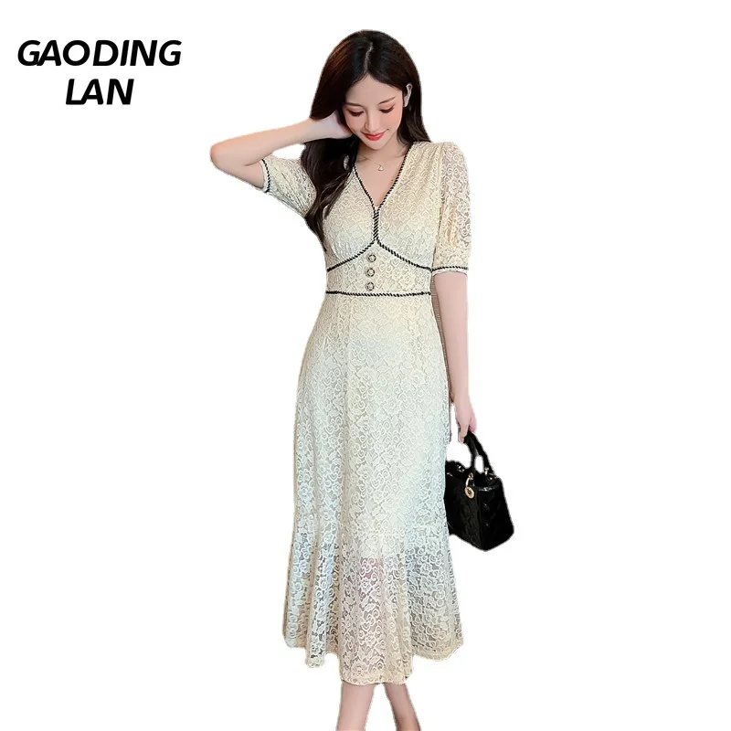 GAODINGLAN Summer Women High Grade Short Sleeve V Neck Lace Sexy Dress Female High Waist Transparent Package Hip Long Dresses
GAODINGLAN Summer Women High Grade Short Sleeve V Neck Lace Sexy Dress Female High Waist Transparent Package Hip Long Dresses