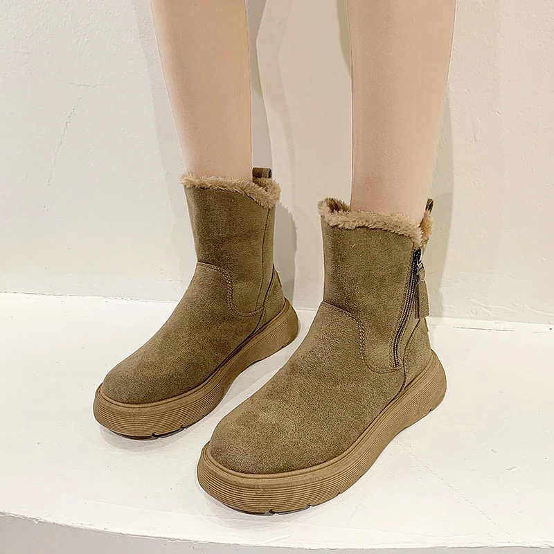 

2022 модные кожаные ботильоны женские натуральные теплые зимние ботинки на молнии на плоской подошве зимняя женская обувь Zapatos De Mujer