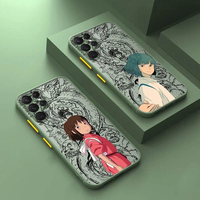 

Anime Spirited Away lover Cover For Samsung S23 S22 S21 Ultra S20 FE S10E Lite Plus Frosted Translucent Matte Phone Case