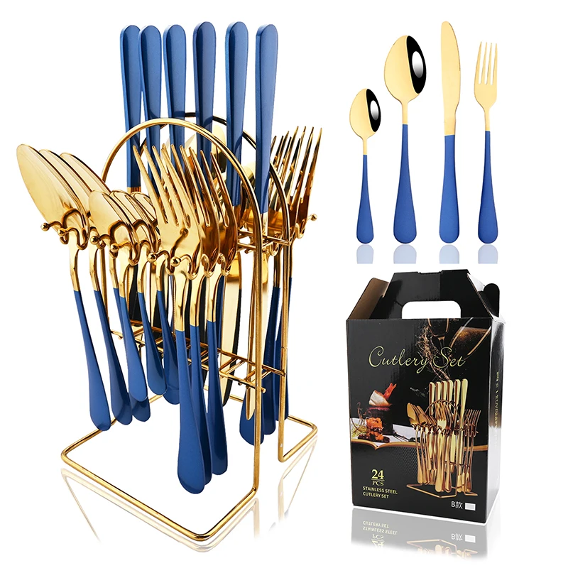 Blue Gold 24Pcs Dinnerware Set Stainless Steel Tableware Dinner Knife Forks Spoon Flatware Kitchen Cutlery Set With Storage Rack
Blue Gold 24Pcs Dinnerware Set Stainless Steel Tableware Dinner Knife Forks Spoon Flatware Kitchen Cutlery Set With Storage Rack