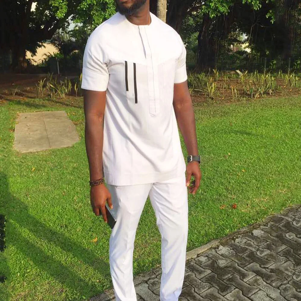 Dashiki African Summer Men Set Short Sleeve Shirt Trouser Set Men 2 Pieces Outfit White Simple Fashion Male Top Pant Party Suit
Dashiki African Summer Men Set Short Sleeve Shirt Trouser Set Men 2 Pieces Outfit White Simple Fashion Male Top Pant Party Suit