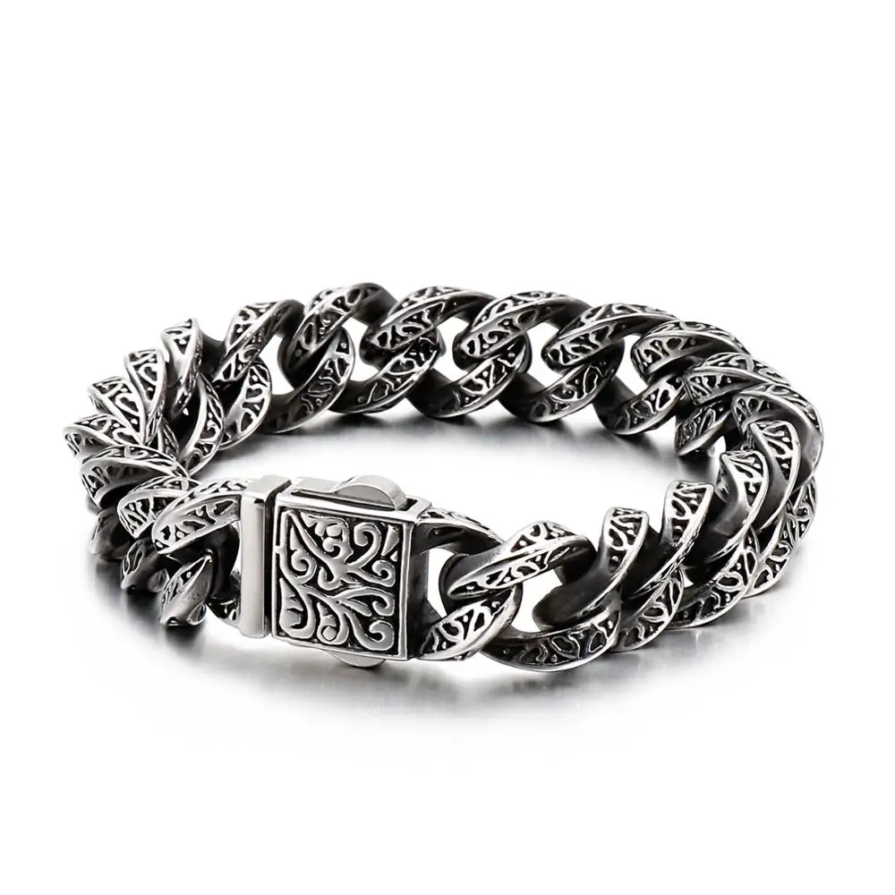 Cuban Men's Bracelet 13mm Retro Leaves Print Silver Color 316 Stainless Steel Stone Jewelry
Cuban Men's Bracelet 13mm Retro Leaves Print Silver Color 316 Stainless Steel Stone Jewelry