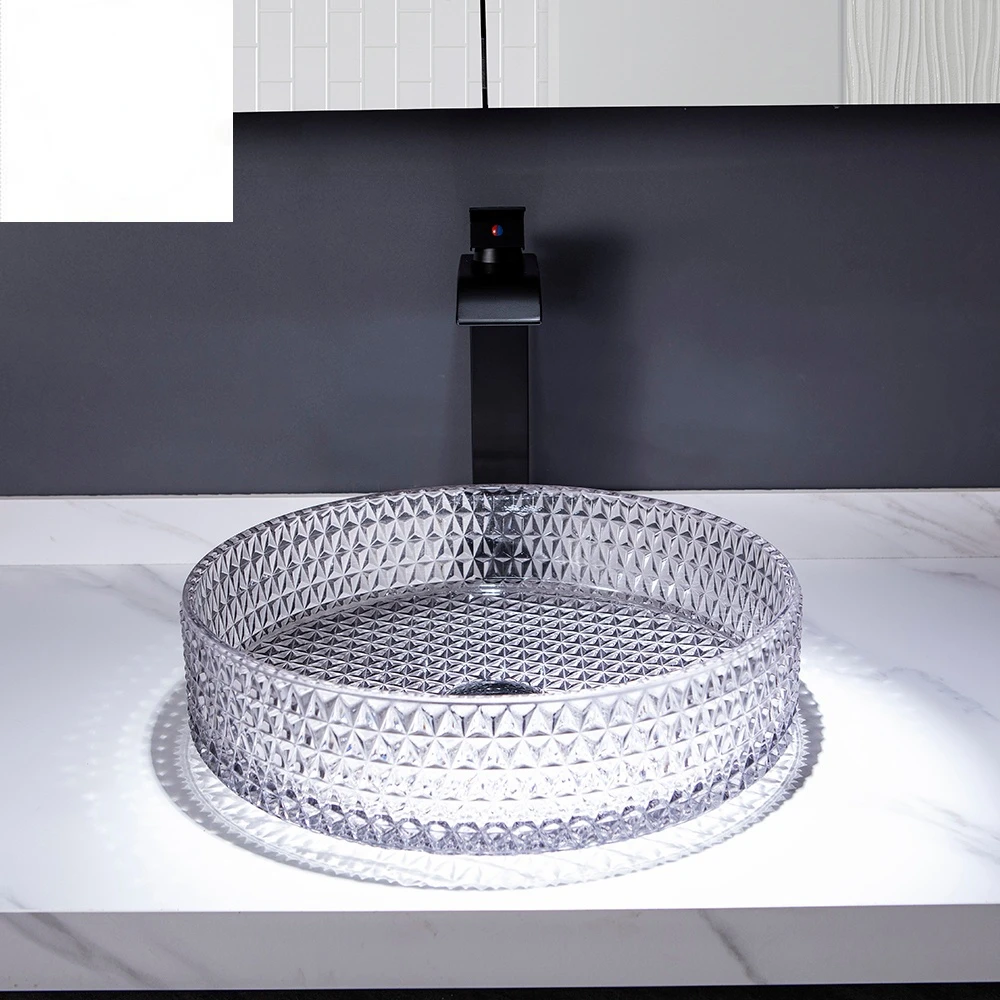 

New Arrival Diamond Design Modern Bathroom Sink Crystal Glass Fancy Wash Basin