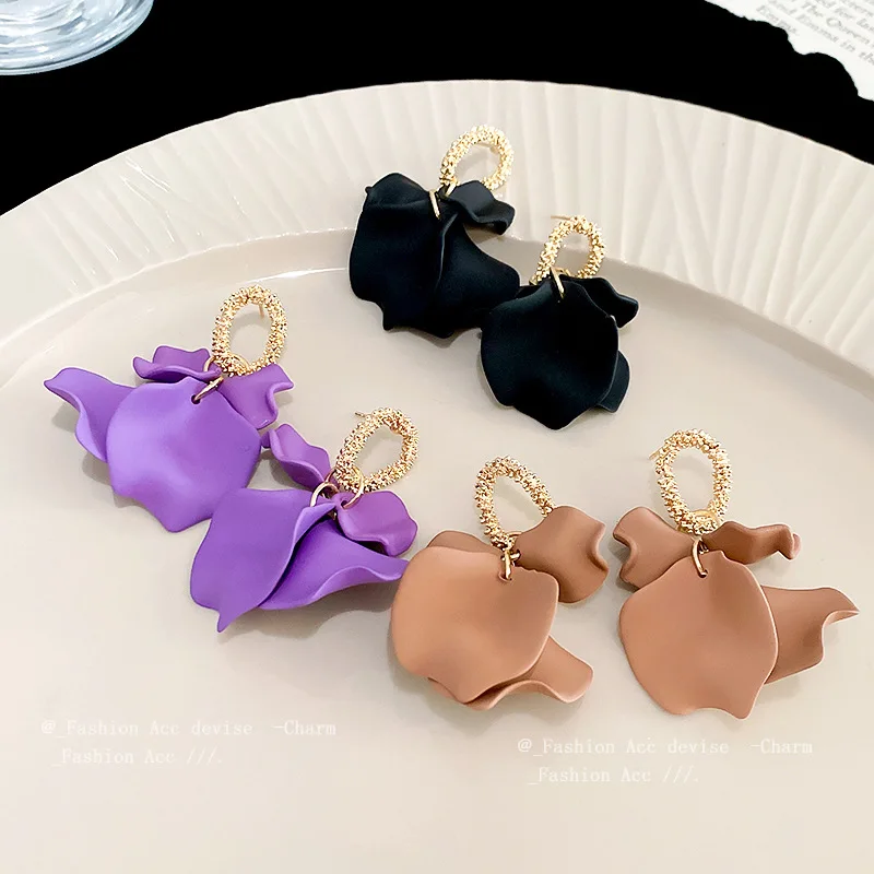 

52mm Purple Acrylic Petal Flower Dangle Earrings Women Fashion Drop Decorations Gift