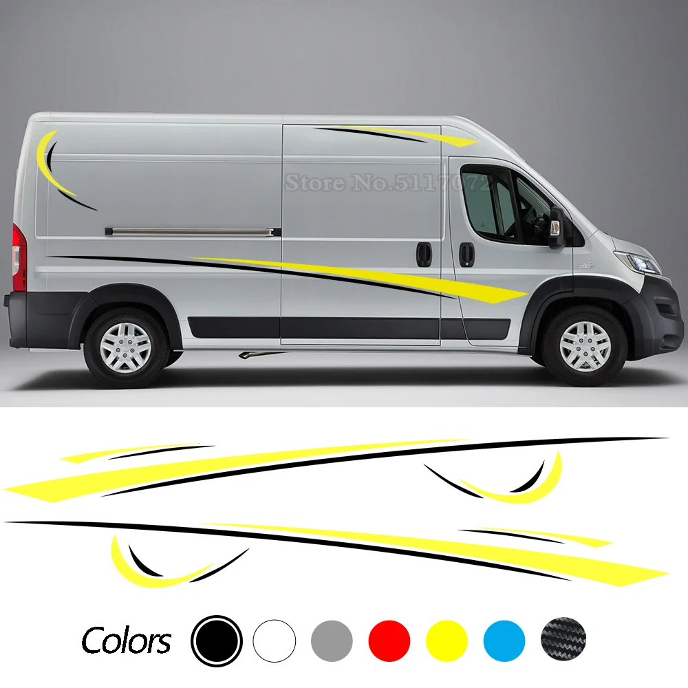 

6Pcs/Lot Car Stickers Graphics Sports Vinyl Stripes Camper Van Decals For Peugeot Boxer Citroen Jumper Fiat Ducato Accessories