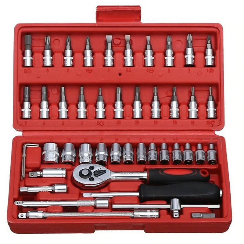 46-Piece Socket Wrench Set Ratchet Sets Mechanic Tools Kit Bit Sockets For Automotive Repair & Household 1/4-Inch Drive
46-Piece Socket Wrench Set Ratchet Sets Mechanic Tools Kit Bit Sockets For Automotive Repair & Household 1/4-Inch Drive