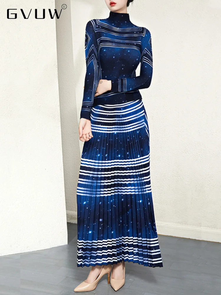 GVUW Fashion Print Pleated Two Pieces Sets Women Mock Neck Long Sleeve Top Elastic Waist Skirt Female Spring Autumn New 17G0561
GVUW Fashion Print Pleated Two Pieces Sets Women Mock Neck Long Sleeve Top Elastic Waist Skirt Female Spring Autumn New 17G0561