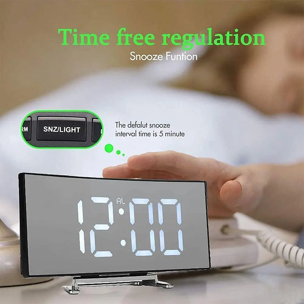 Bedroom Curved Dimmable Mirror Clock Large Number Table LED Night Electric Clock 7 Inch Screen Digital Clock Clock Alarm F8X0
Bedroom Curved Dimmable Mirror Clock Large Number Table LED Night Electric Clock 7 Inch Screen Digital Clock Clock Alarm F8X0