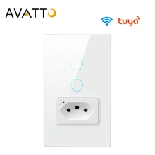 AVATTO Tuya Brazil WiFi Wall Switch with Socket,Touch-Sensor interruptor 1/2gang Smart Light Switch work with Alexa Google Home