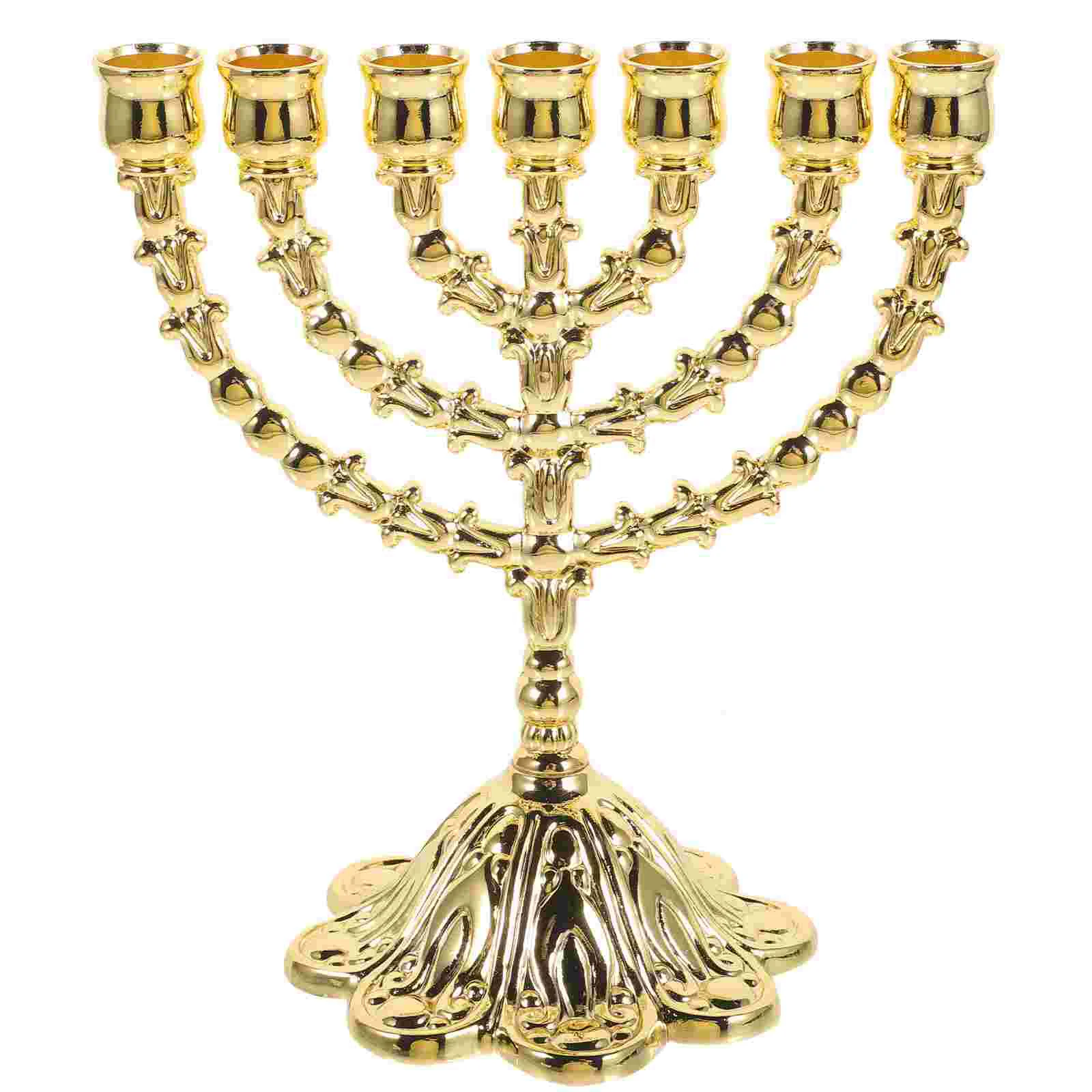 

Holder Menorah Branch Stand Metal Chanukah Hanukkah Jewish Candelabra Candlestick Vintage Table Religious Gold Jerusalem Decor