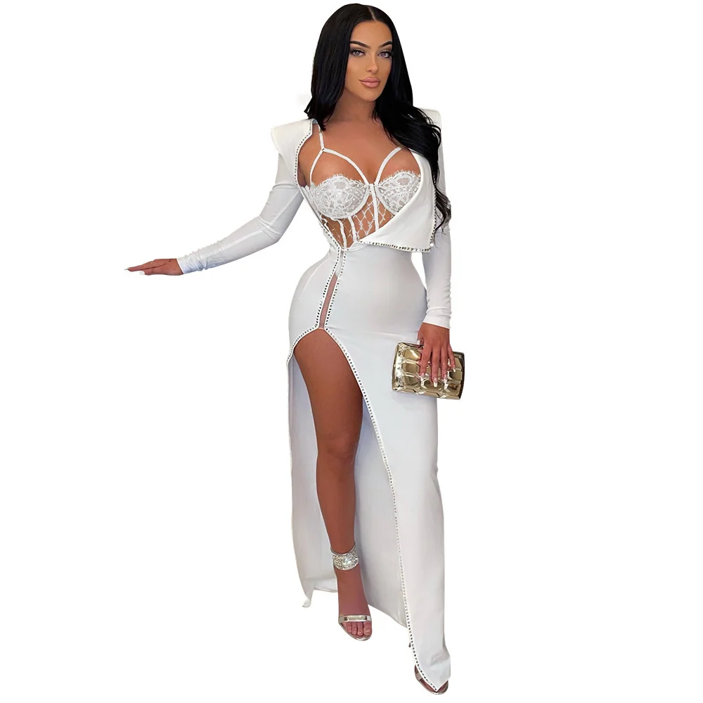 Sexy African Dress for Women with Lace Bodysuit Elegant Ladies Solid V Neck Dresses Female Wedding Evening Dress
Sexy African Dress for Women with Lace Bodysuit Elegant Ladies Solid V Neck Dresses Female Wedding Evening Dress