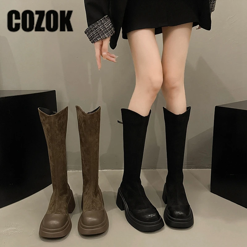 Women Boots Fashion Platform Chunky Heels Female Stretch Flock Back Zip Thigh High Boots Winter Ladies Knee High Boots New Shoes
Women Boots Fashion Platform Chunky Heels Female Stretch Flock Back Zip Thigh High Boots Winter Ladies Knee High Boots New Shoes