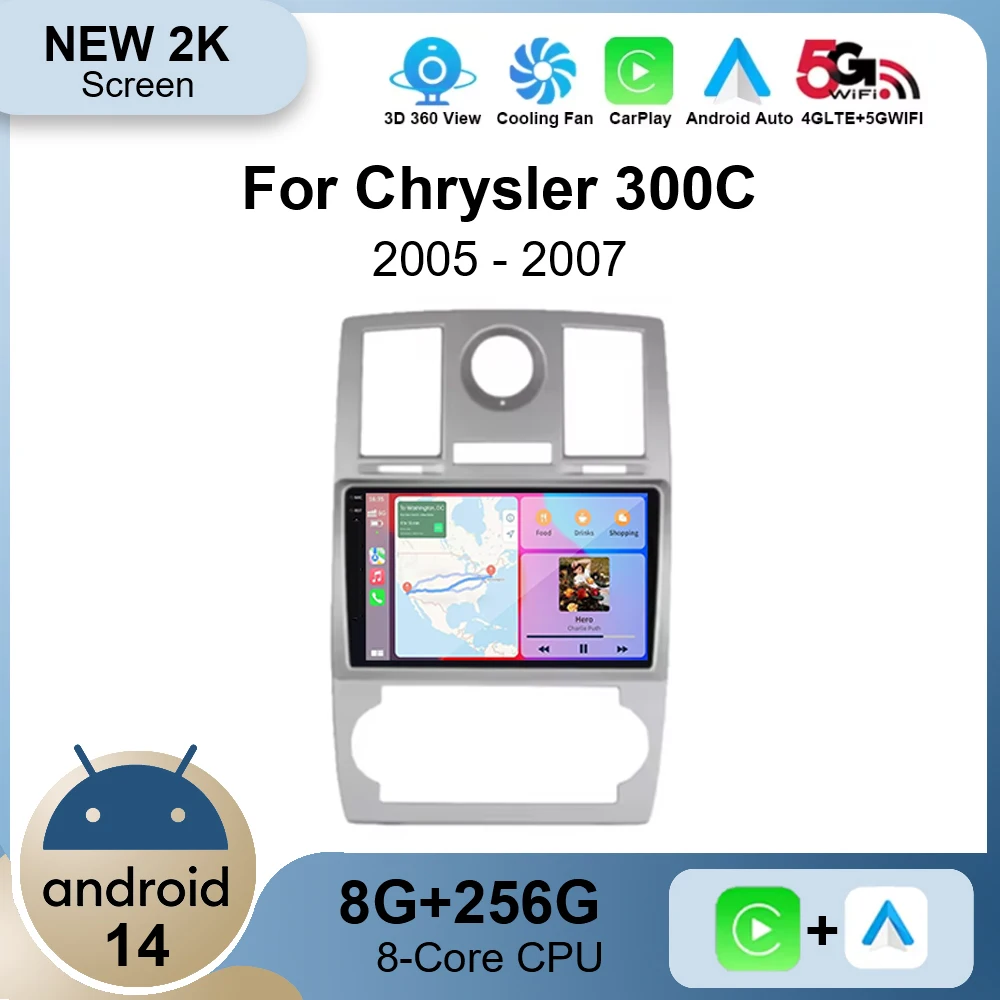Для Chrysler 300C 2005-2007 Android 14 Автомобильный радиоприемник Мультимедийный плеер