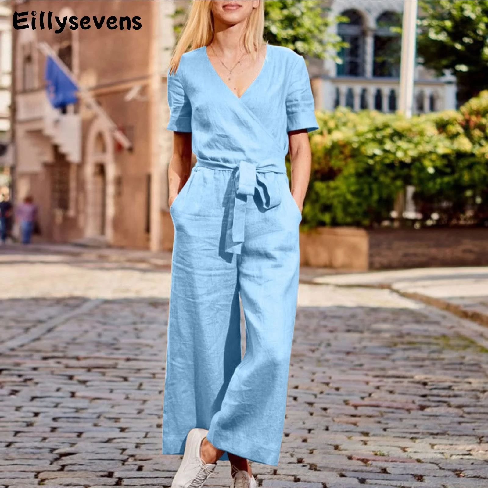 Cotton Linen Loose Women Jumpsuits 2023 Summer Short Sleeve V-Neck Romper Fashion Waist Tie Office Overall Salopette Pour Femme
Cotton Linen Loose Women Jumpsuits 2023 Summer Short Sleeve V-Neck Romper Fashion Waist Tie Office Overall Salopette Pour Femme