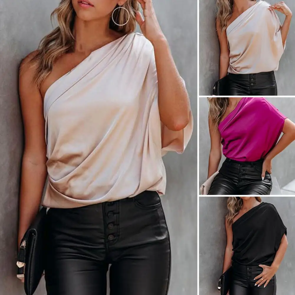 Fashion Casual Top Versatile Lightweight Summer Solid Color Skew Collar Blouse Satin Pullover Top for Outdoor
Fashion Casual Top Versatile Lightweight Summer Solid Color Skew Collar Blouse Satin Pullover Top for Outdoor