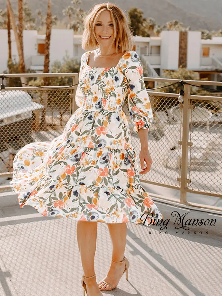 2023 Summer Fashion Women's Square Collar Pleated Middle Sleeve Floral Dress Temperament Elegant Senior Sense Skirt Y2k Dress
2023 Summer Fashion Women's Square Collar Pleated Middle Sleeve Floral Dress Temperament Elegant Senior Sense Skirt Y2k Dress