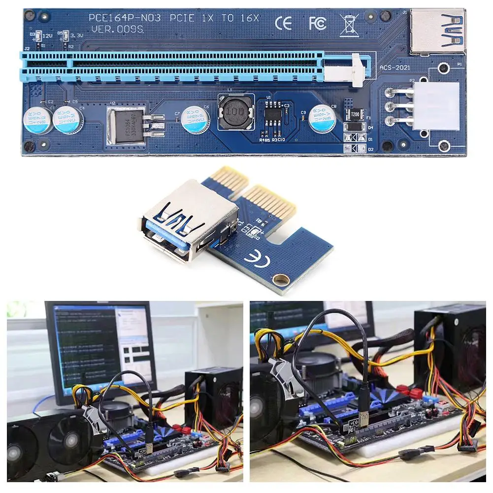 PCI Express Riser Card USB 3.0 Cable PCI-E 1X to 16X Extender PCIe Adapter 6Pin Power Supply for BTC Bitcoin Miner Mining
PCI Express Riser Card USB 3.0 Cable PCI-E 1X to 16X Extender PCIe Adapter 6Pin Power Supply for BTC Bitcoin Miner Mining