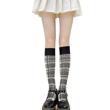 Maid Socks Tube Long Socks Women Girl Knitted Plaid Cotton Knee High Stockings Elastic Socks Female Cosplay Costumes