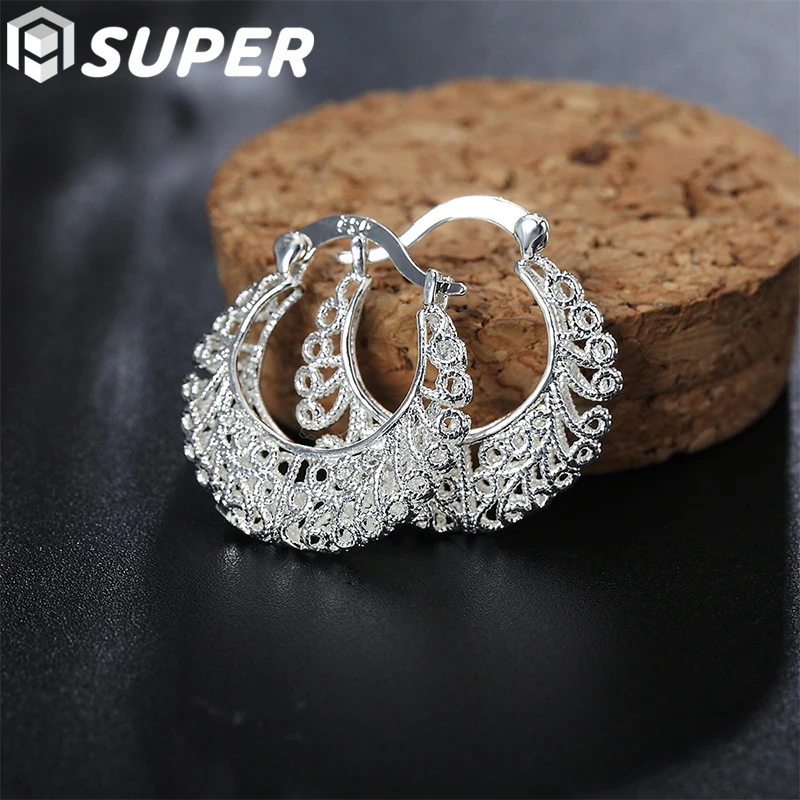 925 Sterling Silver Hollow Flower U Circle Earrings For Women Lady Best Gift Fashion Charm Silver Wedding Jewelry
925 Sterling Silver Hollow Flower U Circle Earrings For Women Lady Best Gift Fashion Charm Silver Wedding Jewelry
