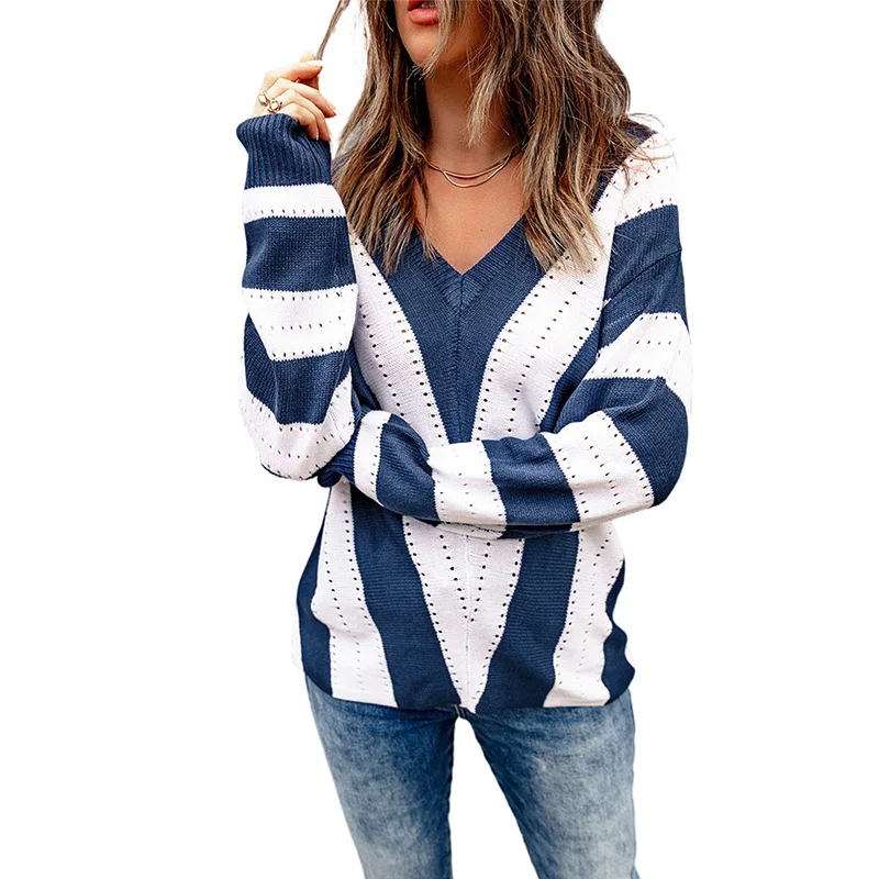 Women Pullover Sweater Autumn and Winter Stripe Contrast Color Sexy Deep V Neck Knitting Sweaters
Women Pullover Sweater Autumn and Winter Stripe Contrast Color Sexy Deep V Neck Knitting Sweaters