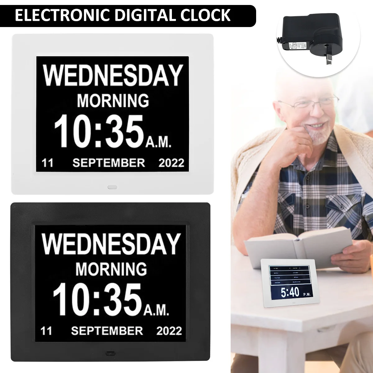 Digital Calendar Alarm Day Clock with 8'' Large Screen Display Reusable Clear Digital Calendar Day Clock with Multiple Language 
Digital Calendar Alarm Day Clock with 8'' Large Screen Display Reusable Clear Digital Calendar Day Clock with Multiple Language
