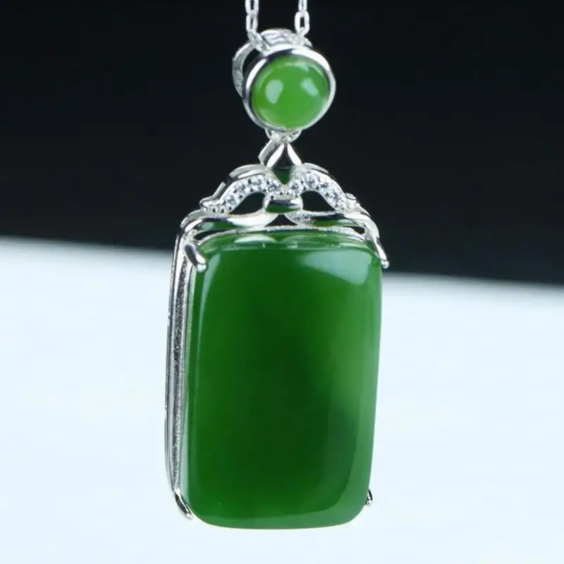 Green Jade Pendant 925 Sterling Silver Necklace Women Fine Jewelry Chinese Nephrite Hetian Jades Rectangular Charms Necklaces
Green Jade Pendant 925 Sterling Silver Necklace Women Fine Jewelry Chinese Nephrite Hetian Jades Rectangular Charms Necklaces