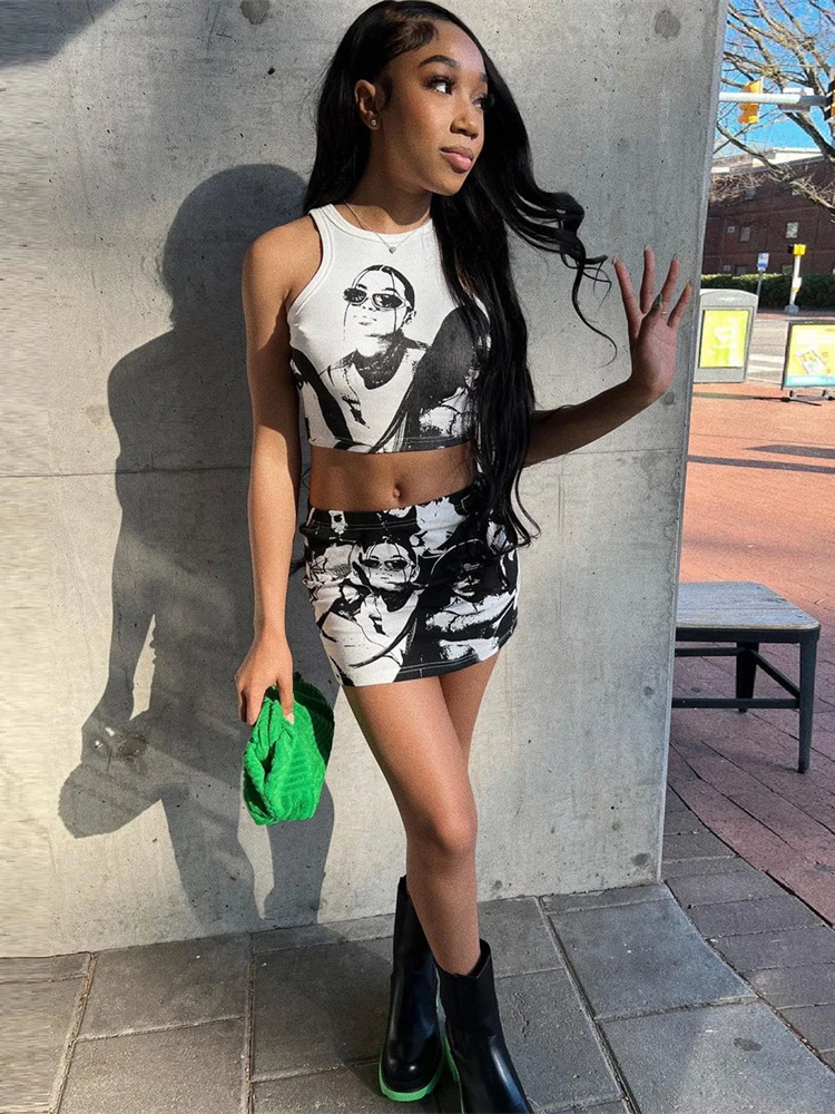 Balogun Summer Casual Print 2 Two Piece Set Women Skirts O Neck Sleeveless Crop Top Mini Skirts White Matching Dress Sets 2022
Balogun Summer Casual Print 2 Two Piece Set Women Skirts O Neck Sleeveless Crop Top Mini Skirts White Matching Dress Sets 2022
