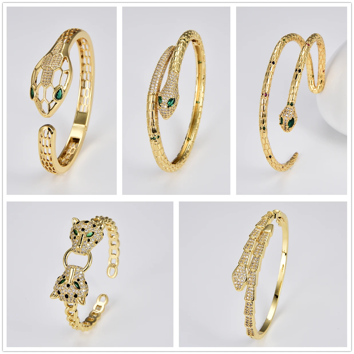 Gold Colour Metal Bracelet Charm for Open Bangles Micro Paved Zircon Snake Panther Animal Luxury New Design Party Confidence
Gold Colour Metal Bracelet Charm for Open Bangles Micro Paved Zircon Snake Panther Animal Luxury New Design Party Confidence