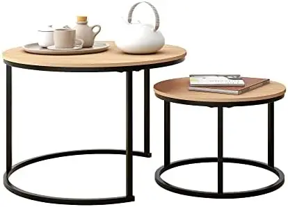 

Круглый журнальный столик, набор из 2-х концевых столов для гостиной, складные боковые столы, прочная и легкая сборка, акцентная мебель под дерево