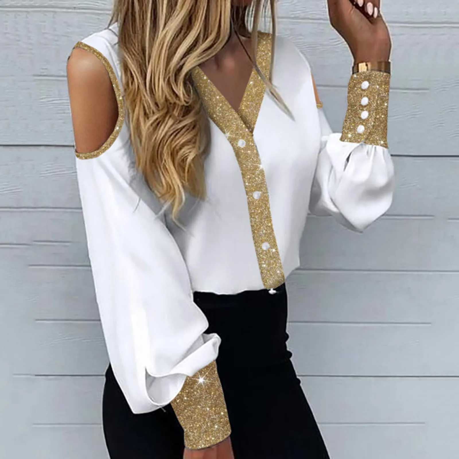 2022 Spring Autumn Elegant V-Neck Patchwork Button Blouse Shirts Women Fashion Off Shoulder Pullover Tops Office Lady Slim Blusa
2022 Spring Autumn Elegant V-Neck Patchwork Button Blouse Shirts Women Fashion Off Shoulder Pullover Tops Office Lady Slim Blusa