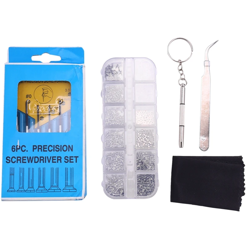 

Eyeglasses Repair Kit-1100Pcs Small Screws And 10 Nose Pads Set With 6 Pcs Screwdrivers Tweezers For Glasses Sunglasses Eye Glas