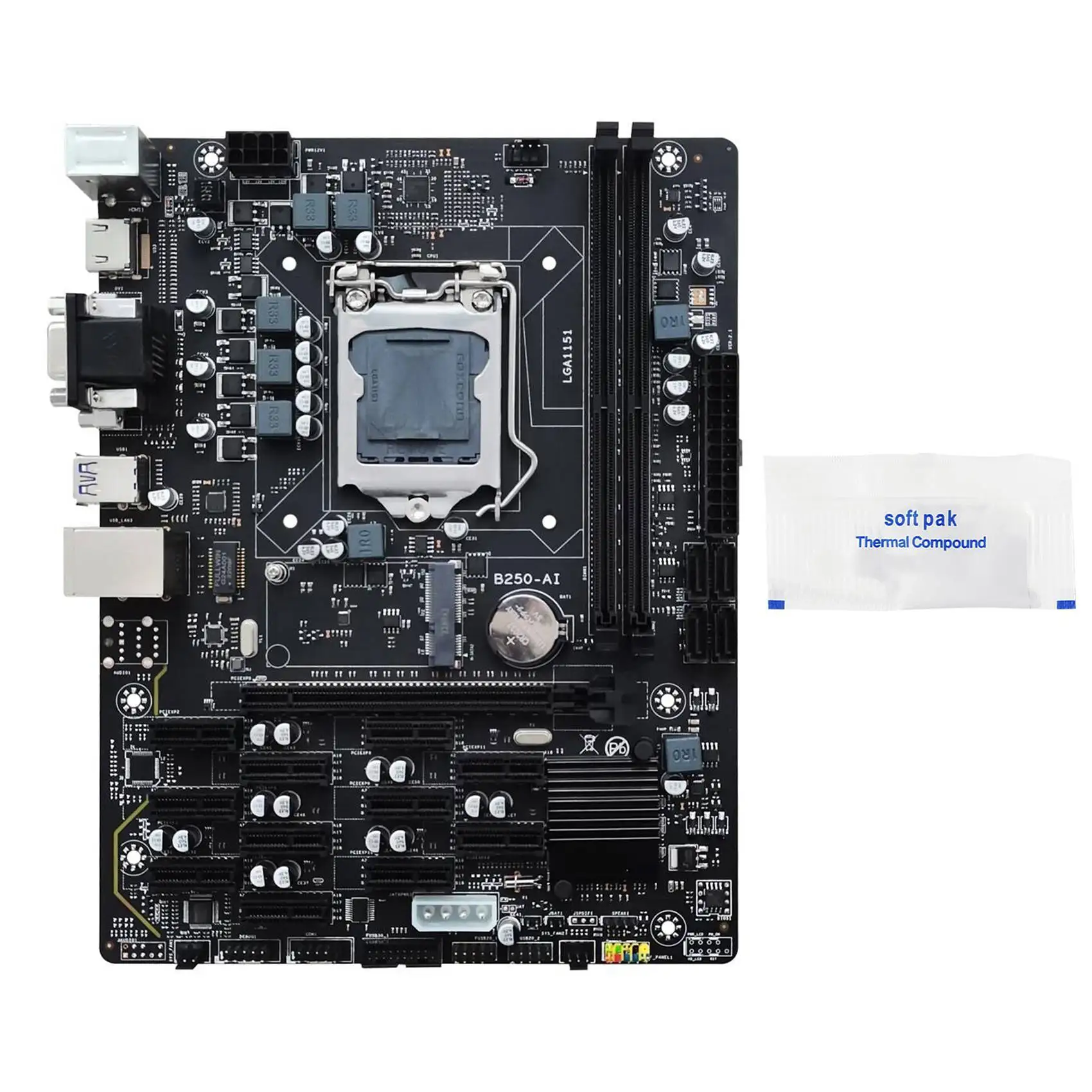 B250 V2.1 BTC Mining Motherboard+Thermal Grease 12XPCIE LGA1151 DDR4 MSATA USB3.0 B250 ETH Mining Motherboard
B250 V2.1 BTC Mining Motherboard+Thermal Grease 12XPCIE LGA1151 DDR4 MSATA USB3.0 B250 ETH Mining Motherboard