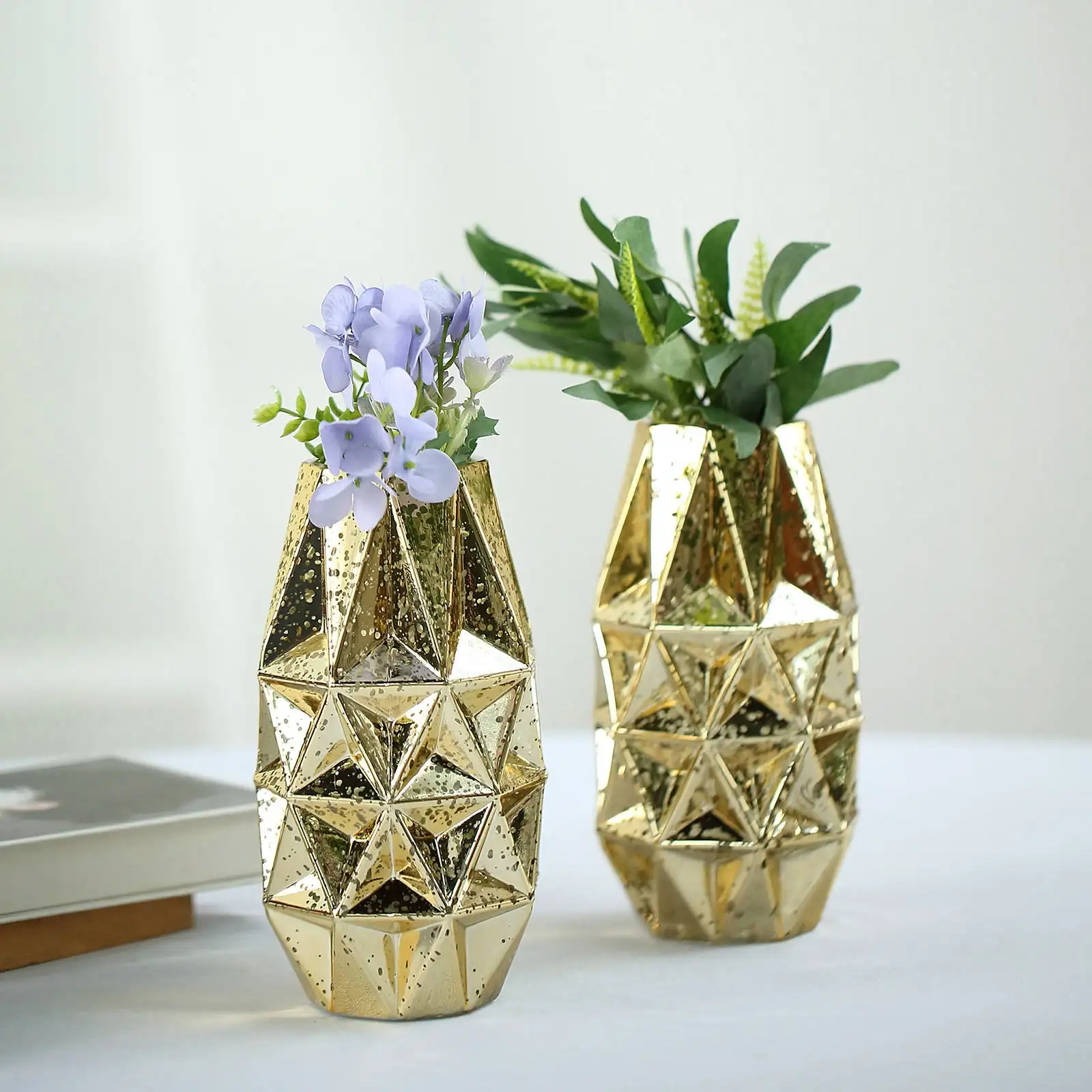 

2 Pack 7" Gold Mercury Glass Vases Geometric Vases Flower Centerpieces