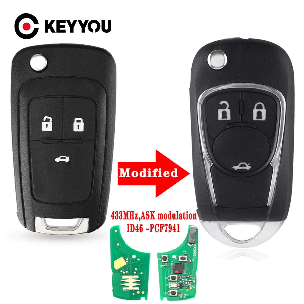 

Раскладной Автомобильный ключ KEYYOU 3 BTN для сигнализации, подходит для Chevrolet Malibu Cruze Aveo Spark Sail, 2/3/4 кнопки, 433 МГц