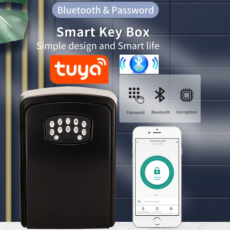 TUYA Key Lock Smart Bluetooth APP Box Wall Mount Safe Wireless Dynamic Password Aluminum Alloy Storage - настенный сейф на Bluetooth с динамическим паролем и возможностью управления через приложение.