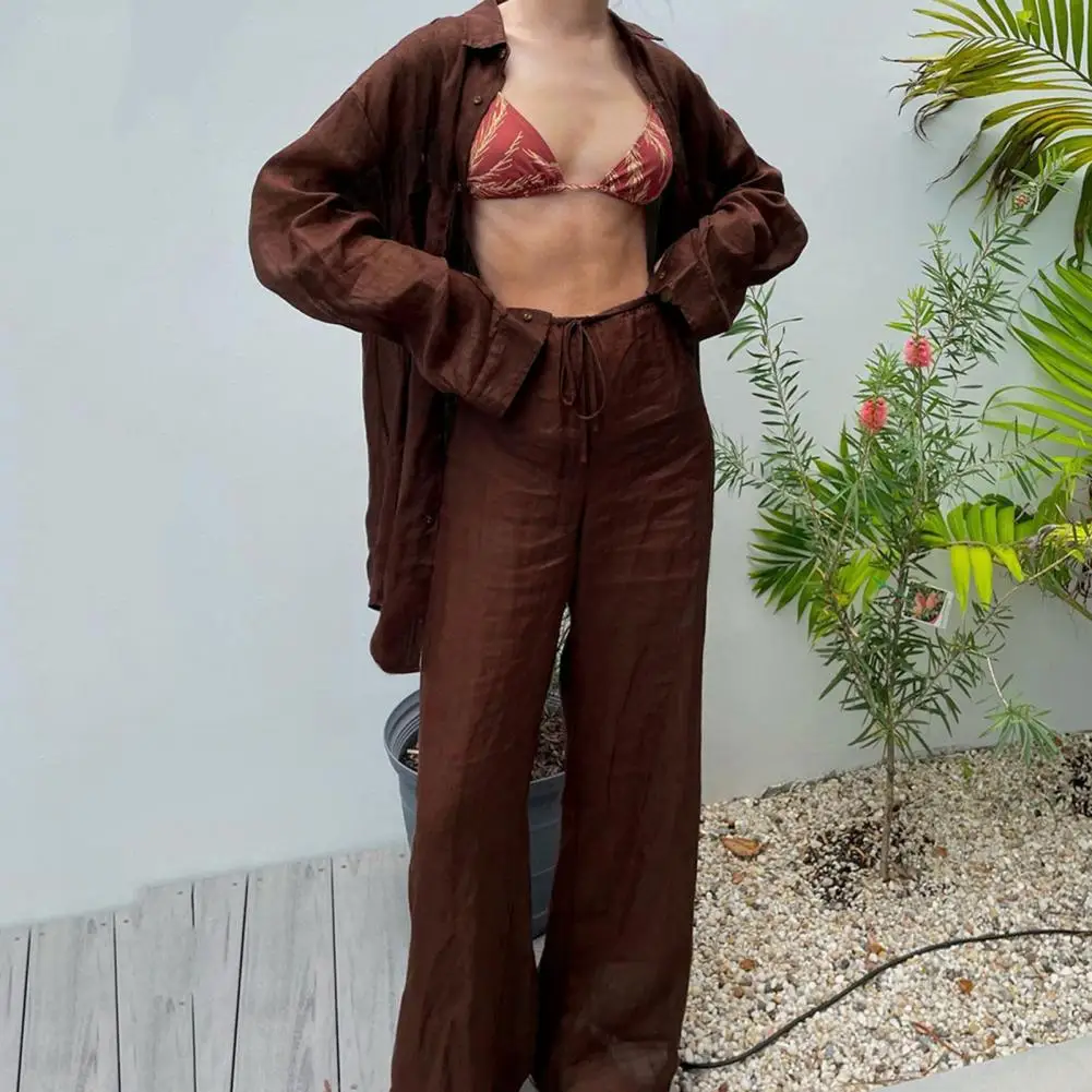 Women Shirt Pants Set Cardigan Long Sleeves Solid Color Thin Simple Turn-down Collar Wide Leg Blouse Trousers Suit Daily Clothes
Women Shirt Pants Set Cardigan Long Sleeves Solid Color Thin Simple Turn-down Collar Wide Leg Blouse Trousers Suit Daily Clothes
